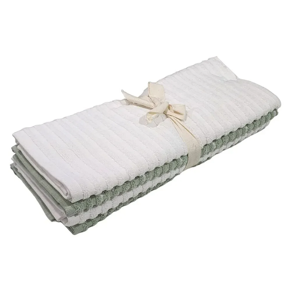 Thyme and Sage Kitchen Towel Set of 4pcs‎ Green and White Striped Turkish Cotton